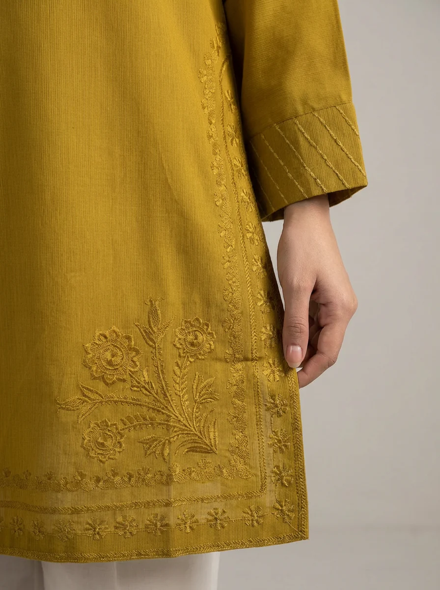 Motif Solid Embroidered Kurta-058 - Image 3