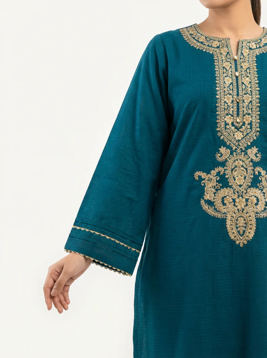 Motif Solid Embroidered Kurta-069 - Image 3