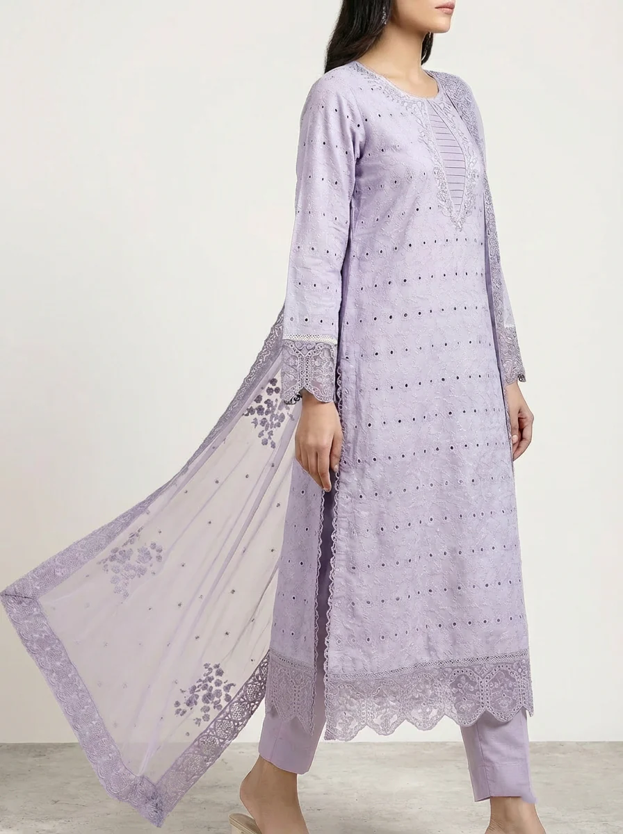 Motif Chikankari 3Pc suit-118 - Image 3